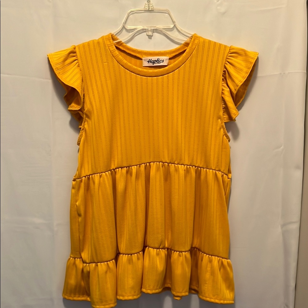 Haptics Holly Harper Yellow Ruffle Sleeve Top Size S USED
